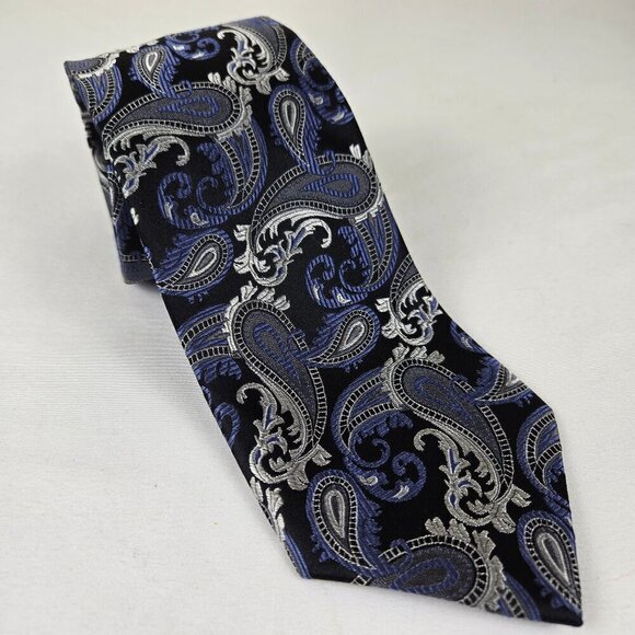 MICHAEL Michael Kors 100% Silk Men's Tie Blue Silver Paisley Pattern - Picture 1 of 8